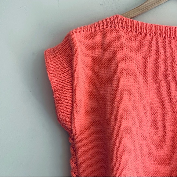 Crochet Vintage Coral Cap Sleeve Crew Sweater Women's Size Medium - Picture 11 of 14